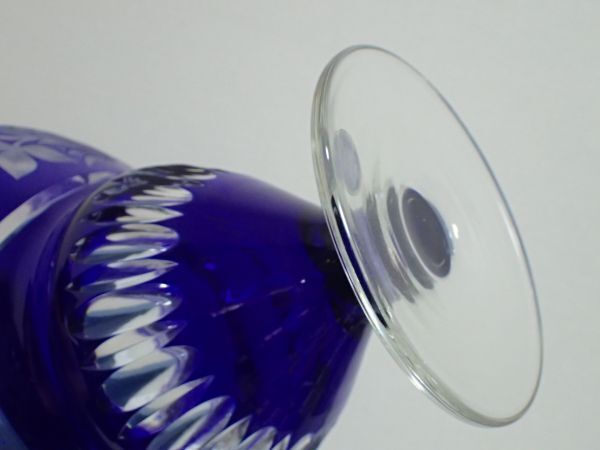 豊F853/1J自☆美品 ドレスデンクリスタル DRESDEN KRISTALL 20cm 青被せ フラワーベース 花瓶 一輪挿し カット ガラス 花器 工芸品☆_9