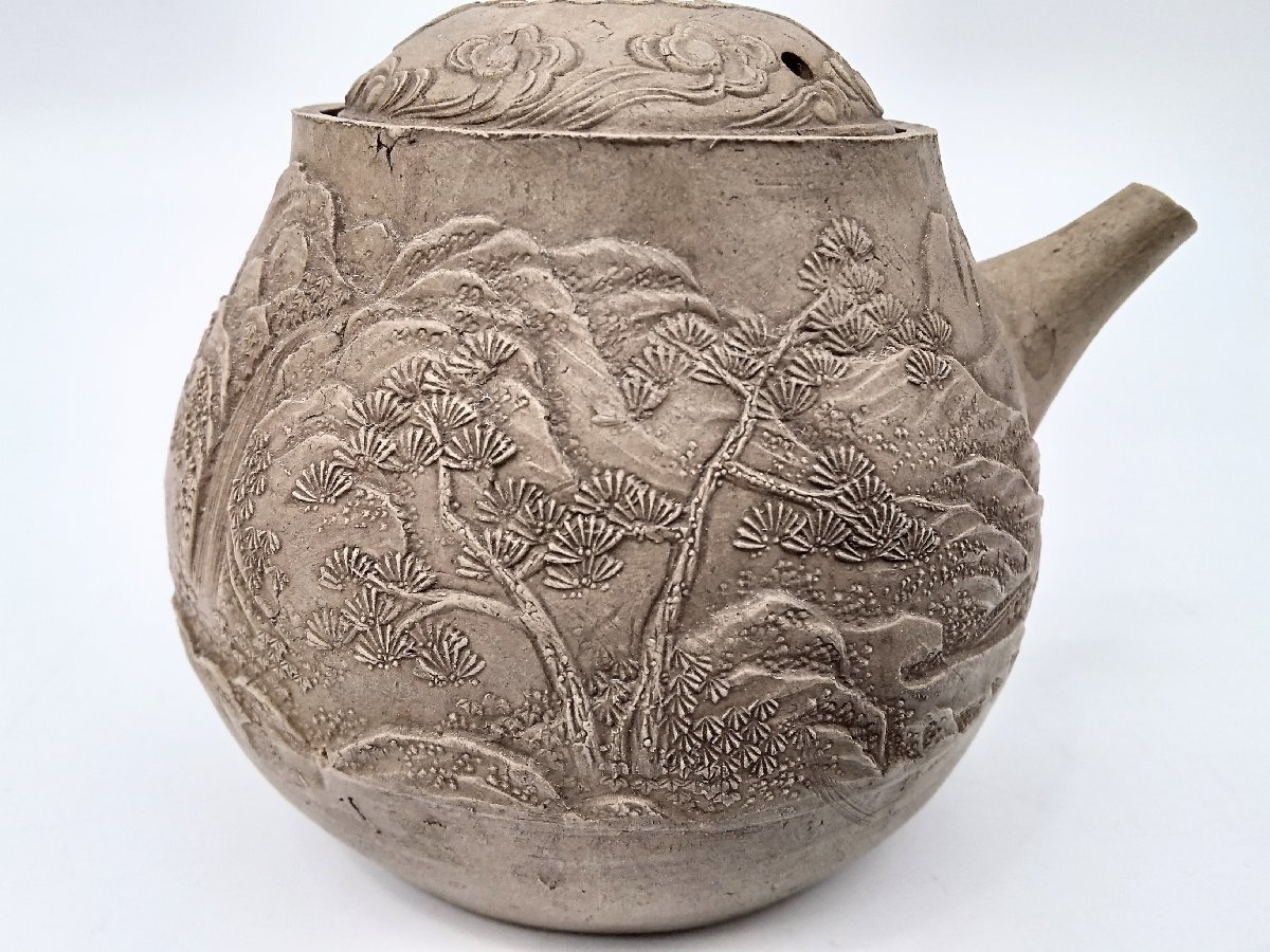 OS ◇欽古堂亀祐 作◇ 天保九如画 急須 共箱 奥田穎川に師事 京都陶工