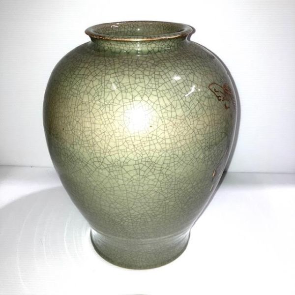 仙4 大堀相馬焼 花瓶 花入 花器 壺 飾り壺 走り馬 金彩 青ひび 伝統