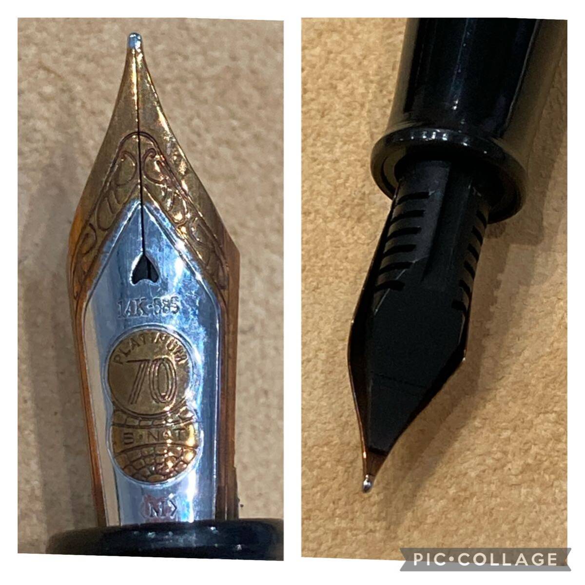 PLATINUM プラチナ 創業70周年記念万年筆 エボナイト チェイス柄 18Kリング 14K M 吸入式 万年筆 中古品_2