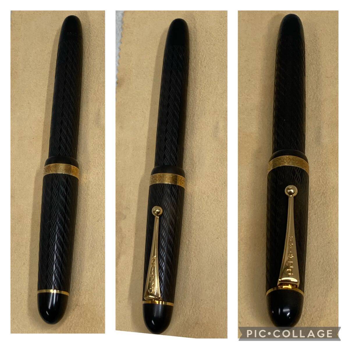 PLATINUM プラチナ 創業70周年記念万年筆 エボナイト チェイス柄 18Kリング 14K M 吸入式 万年筆 中古品_4