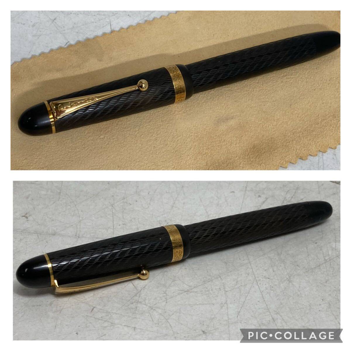 PLATINUM プラチナ 創業70周年記念万年筆 エボナイト チェイス柄 18Kリング 14K M 吸入式 万年筆 中古品_5
