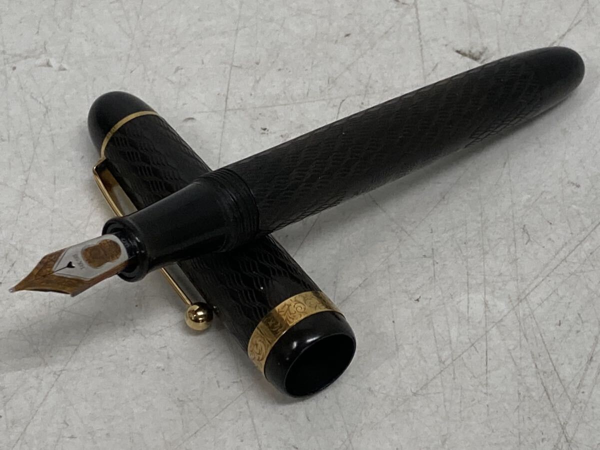 PLATINUM プラチナ 創業70周年記念万年筆 エボナイト チェイス柄 18Kリング 14K M 吸入式 万年筆 中古品_7