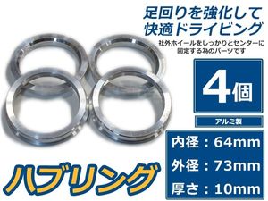 アルミ製 ハブリング 外径73mm 車両ハブ径64mm 厚さ10mm（実測9mm） 4個セット ホイール