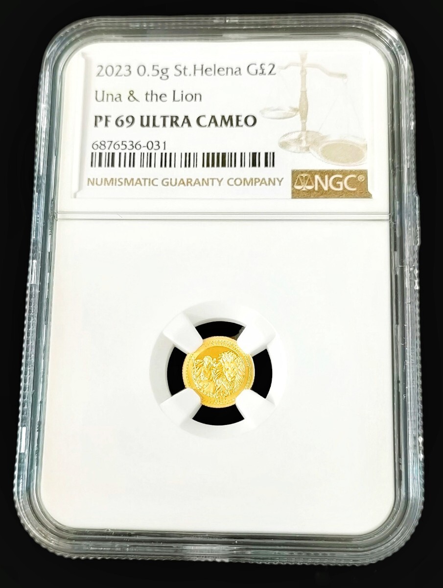 2023年 セントヘレナ 0.5g 金貨 NGC 2ポンド ウナとライオン PF69