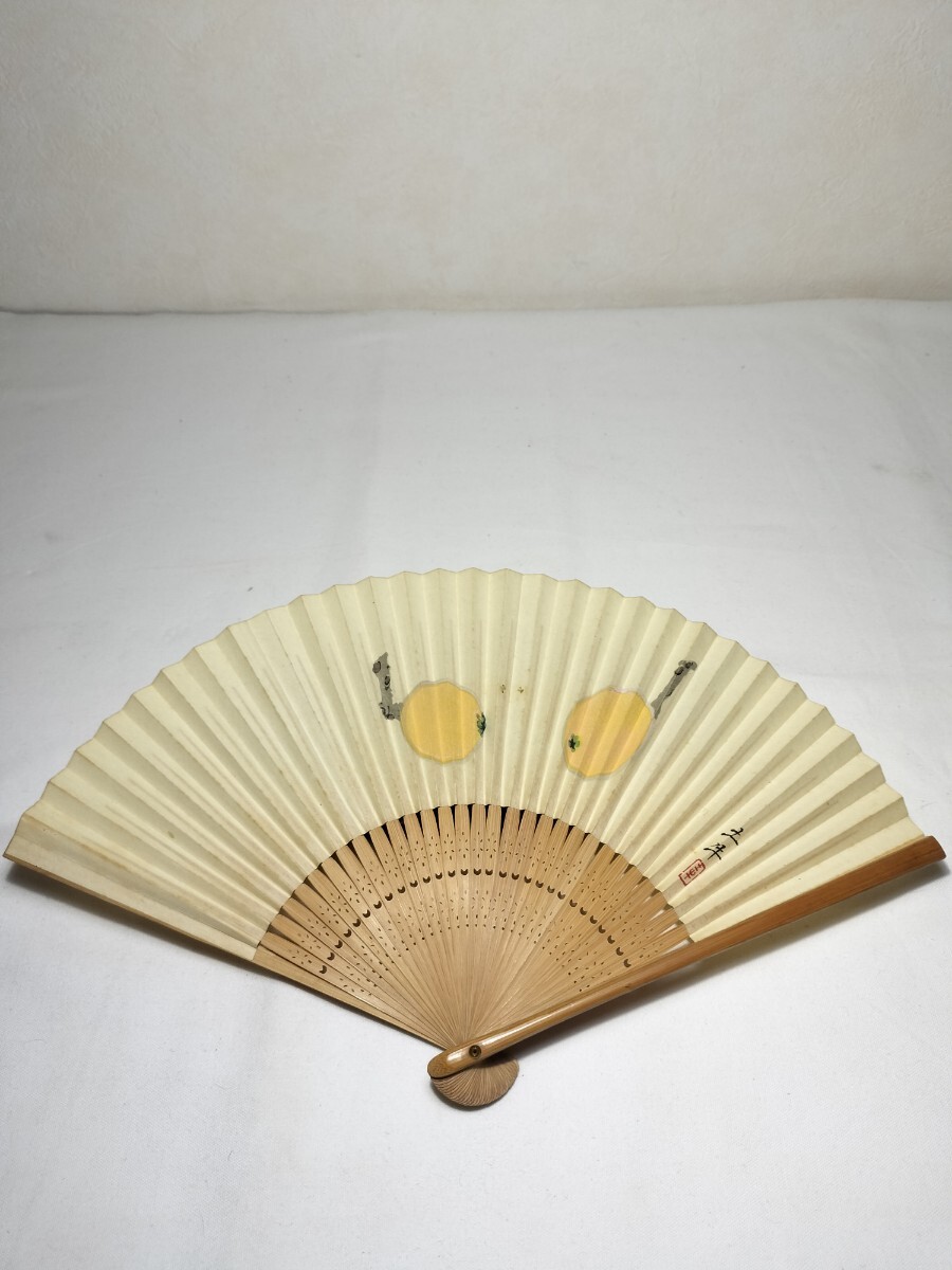 作者不明 扇面 ビワ 奥村土牛 書画 紙本 扇子 落款 印 せんす うぶ出し