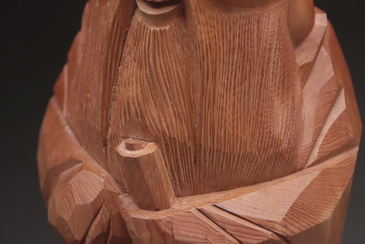 JL974 【一刀 作(弌刀)】飛騨一位一刀彫「福禄寿」置物 高23.8cm 重