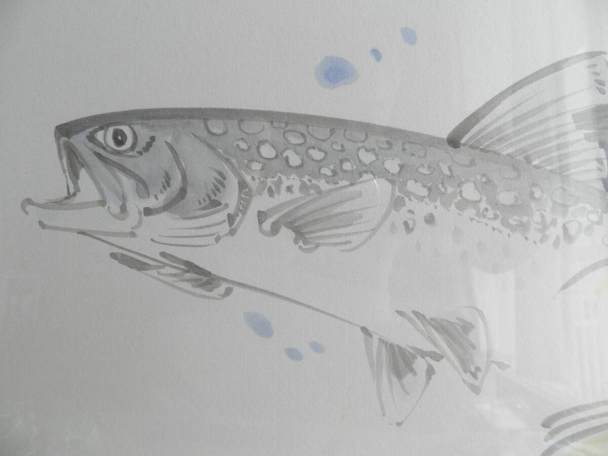 ◇矢口高雄先生 直筆水彩画?サイン入り色紙 釣りキチ三平/昭和レトロ