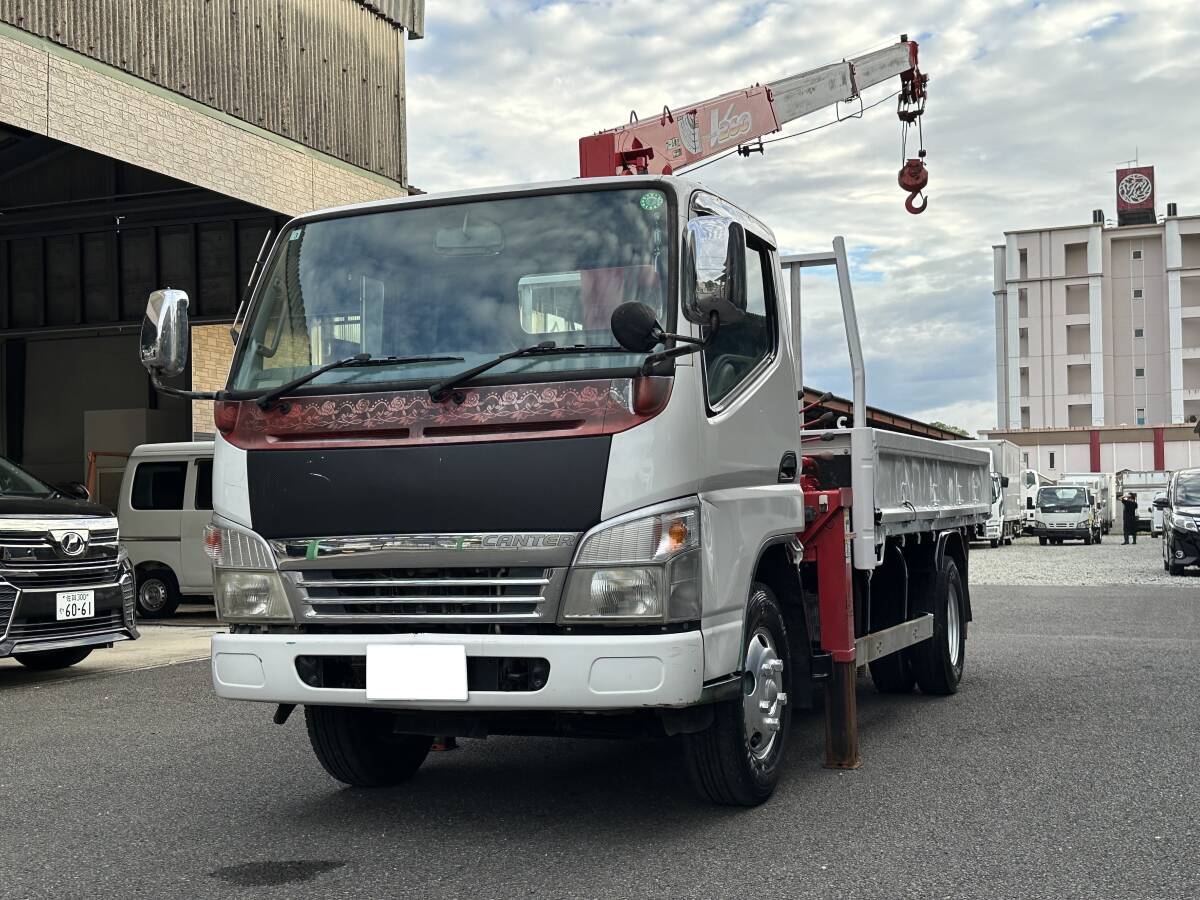 動画有！売り切り！車検付！H16年 三菱 キャンター 3段クレーン 古河ユニック フックイン 積載2t 4.8L ディーゼル 5速MT 好調！佐賀_4