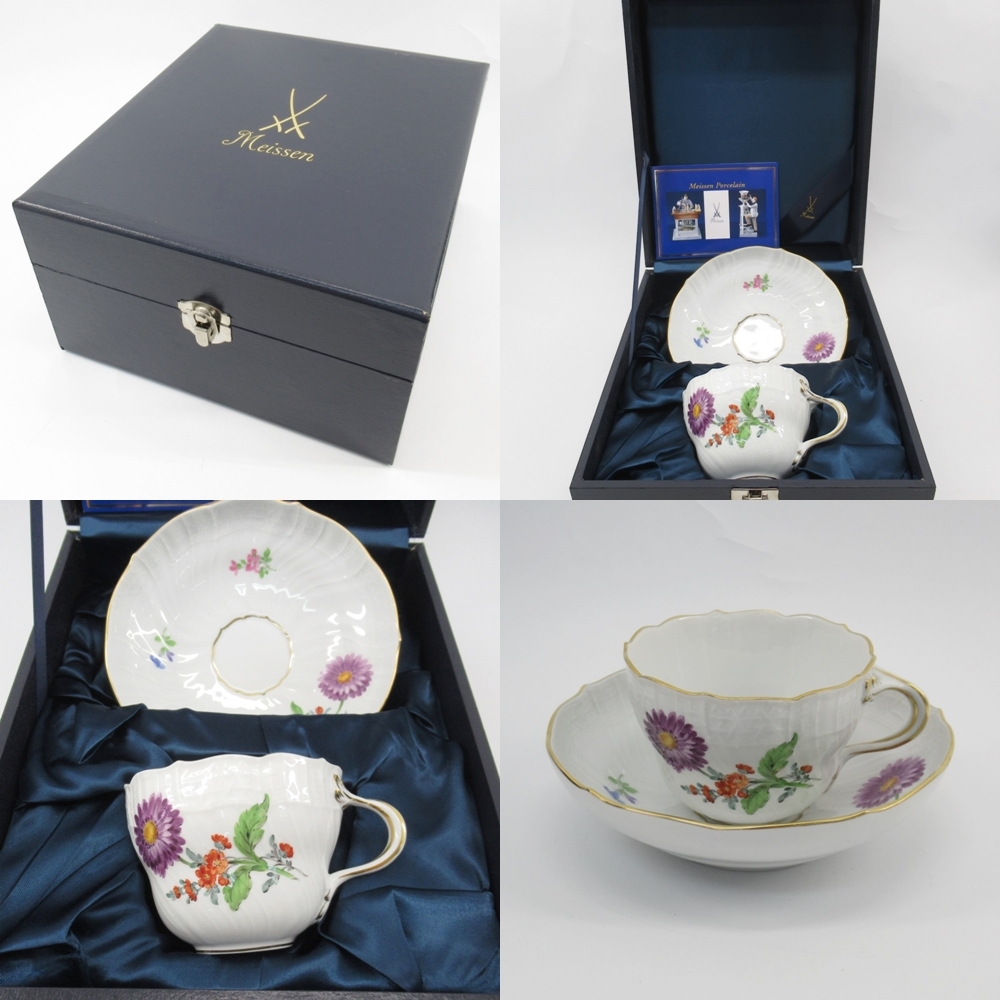 1円〜 Meissen マイセン ピンクローズ/二つ花 カップ＆ソーサー ノイ
