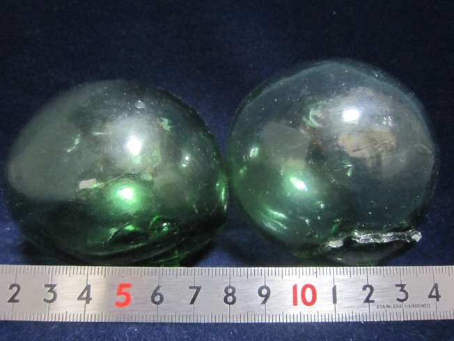ガラスの浮き玉 直径約7㎝ 2個セット グリーン(工芸ガラス)｜売買され