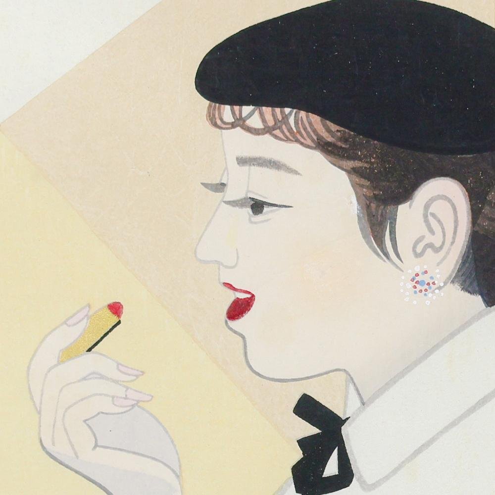 真作】【WISH】伊東深水「赤と白」木版画 〇美人画巨匠 日本芸術院会員