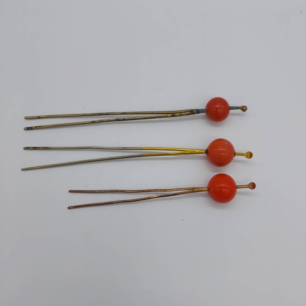 ○本珊瑚 サンゴ 簪 3点セット 約40.7g レトロ ヴィンテージ かんざし