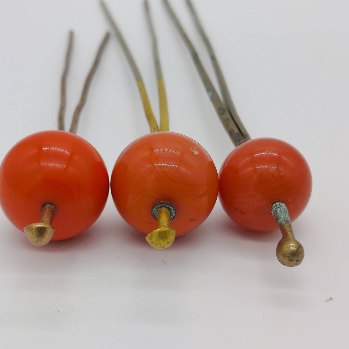 ○本珊瑚 サンゴ 簪 3点セット 約40.7g レトロ ヴィンテージ かんざし