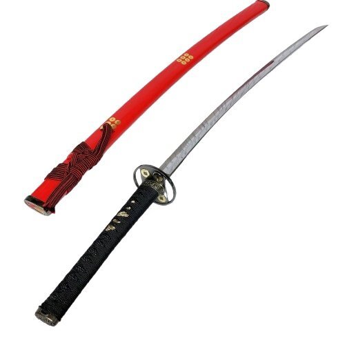 m001 J(140) 模造刀 真田幸村拵 六文銭 朱呂塗鞘 雲龍図縁頭 目貫 居合