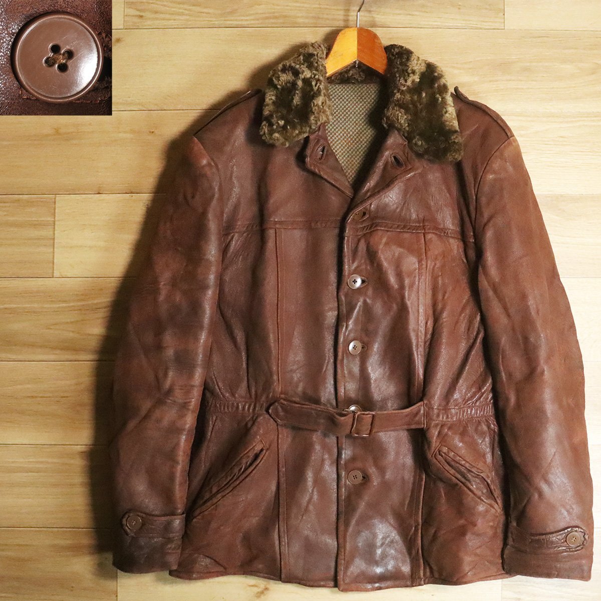 K6T/Y11.22-1 50s～ ビンテージ ユーロ古着 襟ボア レザージャケット