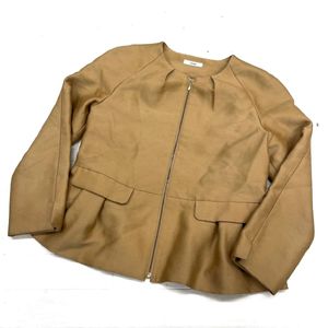 1639◎ 日本製　IENA イエナ トップス ノーカラー ジャケット フルジップ 長袖 無地 カジ