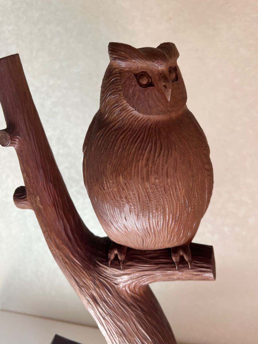 梟 フクロウ 福沢仁 北海道民芸 アイヌ 木彫 彫刻 壁掛け 置物