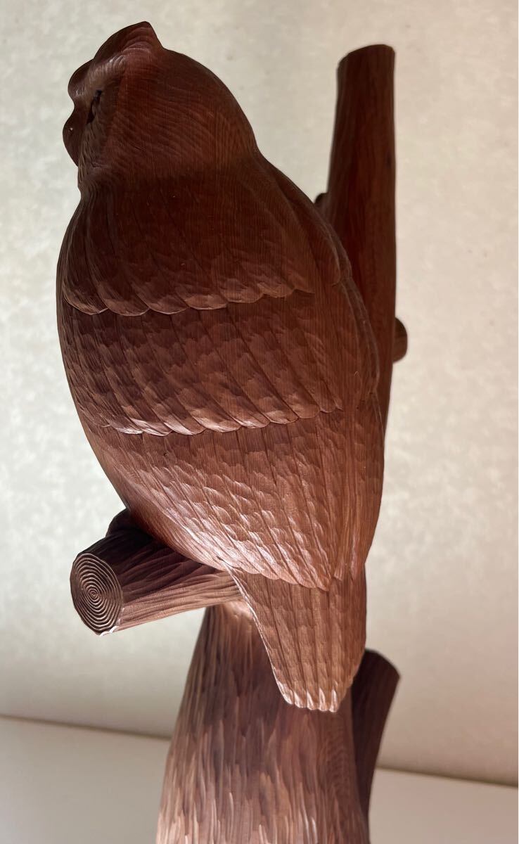 梟 フクロウ 福沢仁 北海道民芸 アイヌ 木彫 彫刻 壁掛け 置物