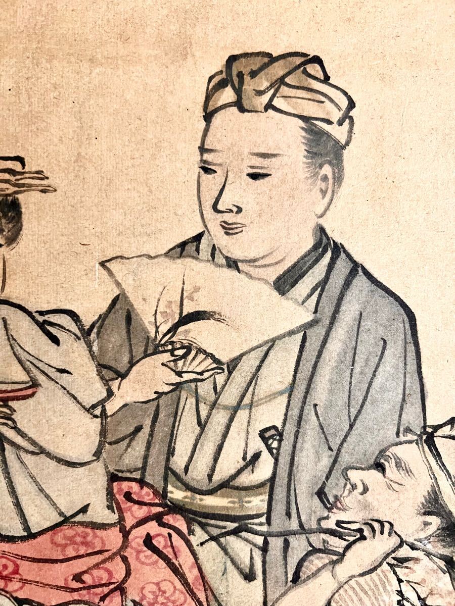 真作】【S8】橘玉嶺「五人町人風俗図」紙本 肉筆 浮世絵 美人画 歴史