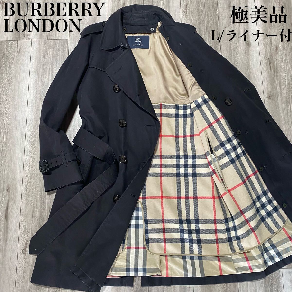 BURBERRY LONDON トレンチコート メガチェック ブラック サイズL