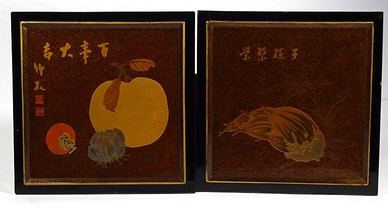緑屋i□ 時代物 在銘 南天蒔絵 螺鈿細工 内梨地 重箱 五段 重箱台 漆箱