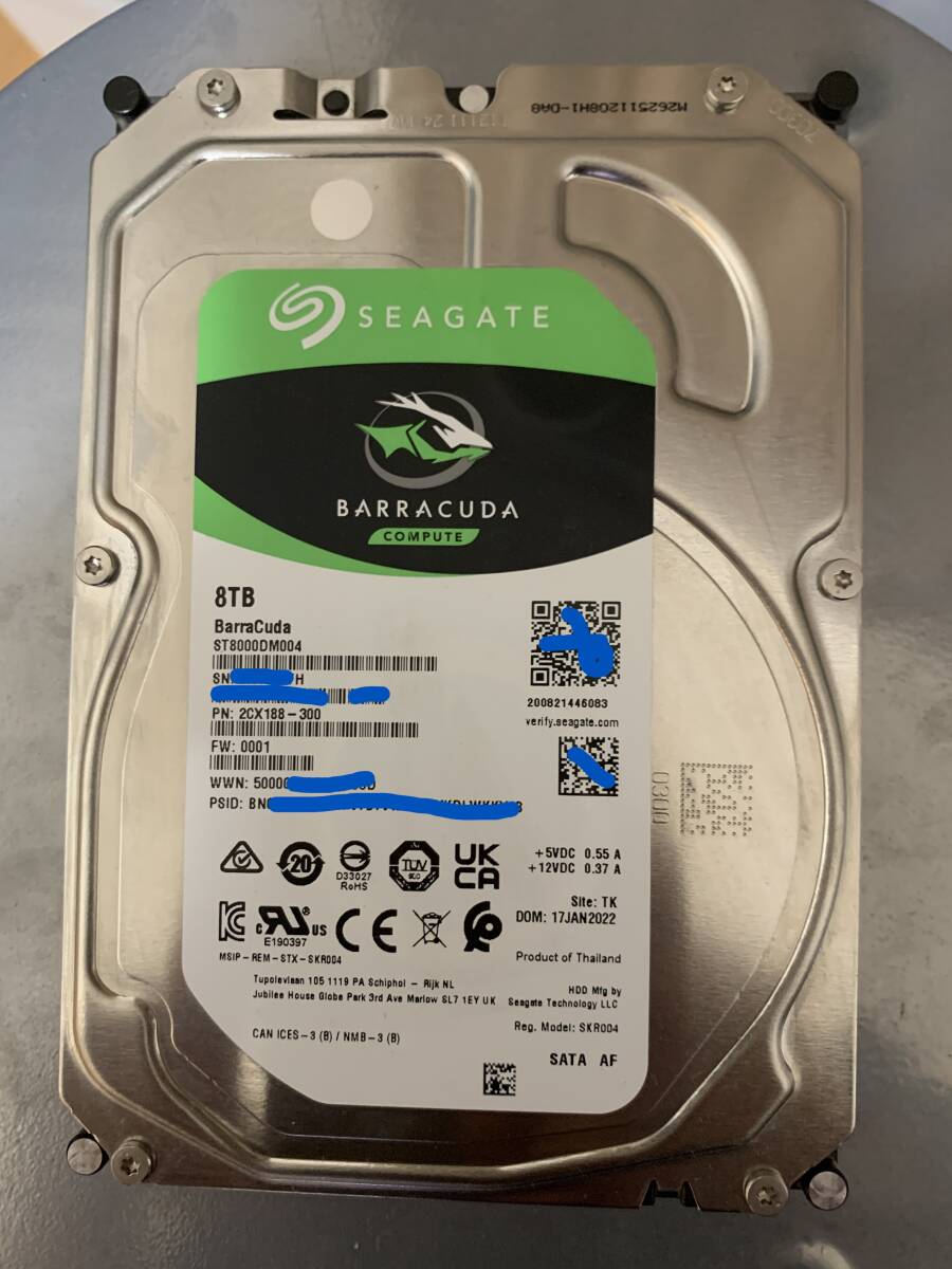 SATA 8TB HDD 中古 11894時間 起動9回 Seagate Barracuda ST8000DM004