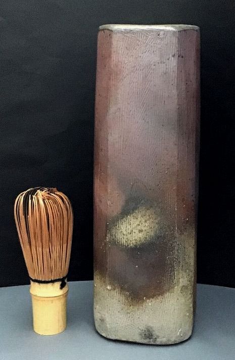 【爺】★ 島村 光 ★ 備前四方花生 /共箱 ★ 県重文作家 ★960 _2