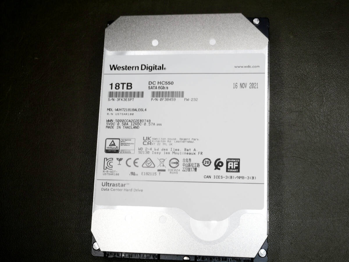 ☆★ WD　HD　18TB DC HC550　WUH721818ALE6L4　SATA600 7200 使用時間の少ない 中古 2 ★☆　　ESPT_1