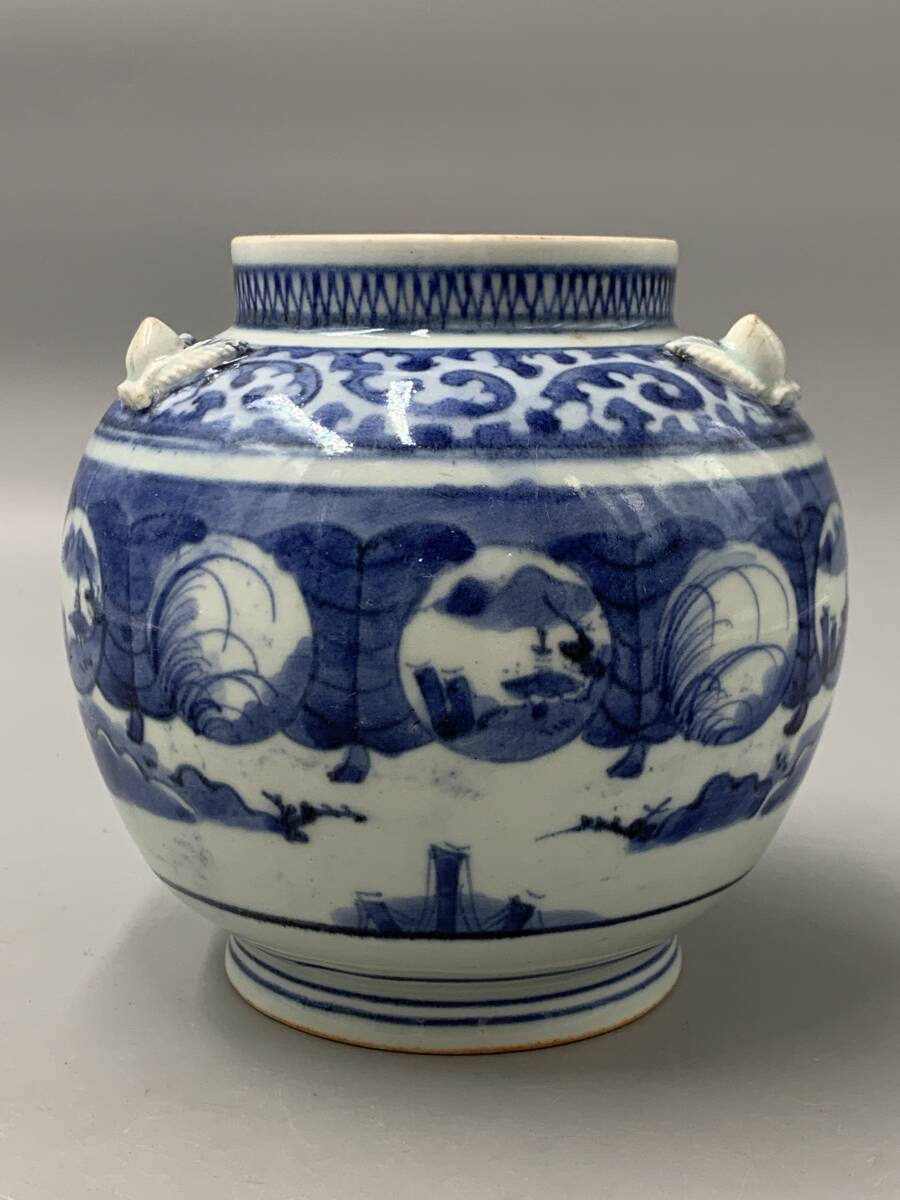 12＃F/6250 罐 壺 染付 中国 茶道具 陶瓷器 陶磁器 花瓶 置物 古玩 80