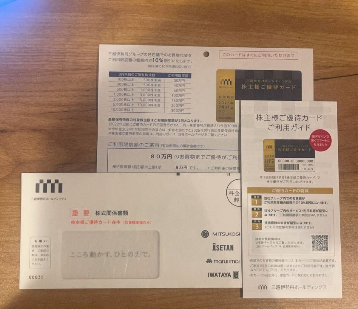 三越伊勢丹 株主優待券 優待限度額8万円 三越伊勢丹 株主優待 カード