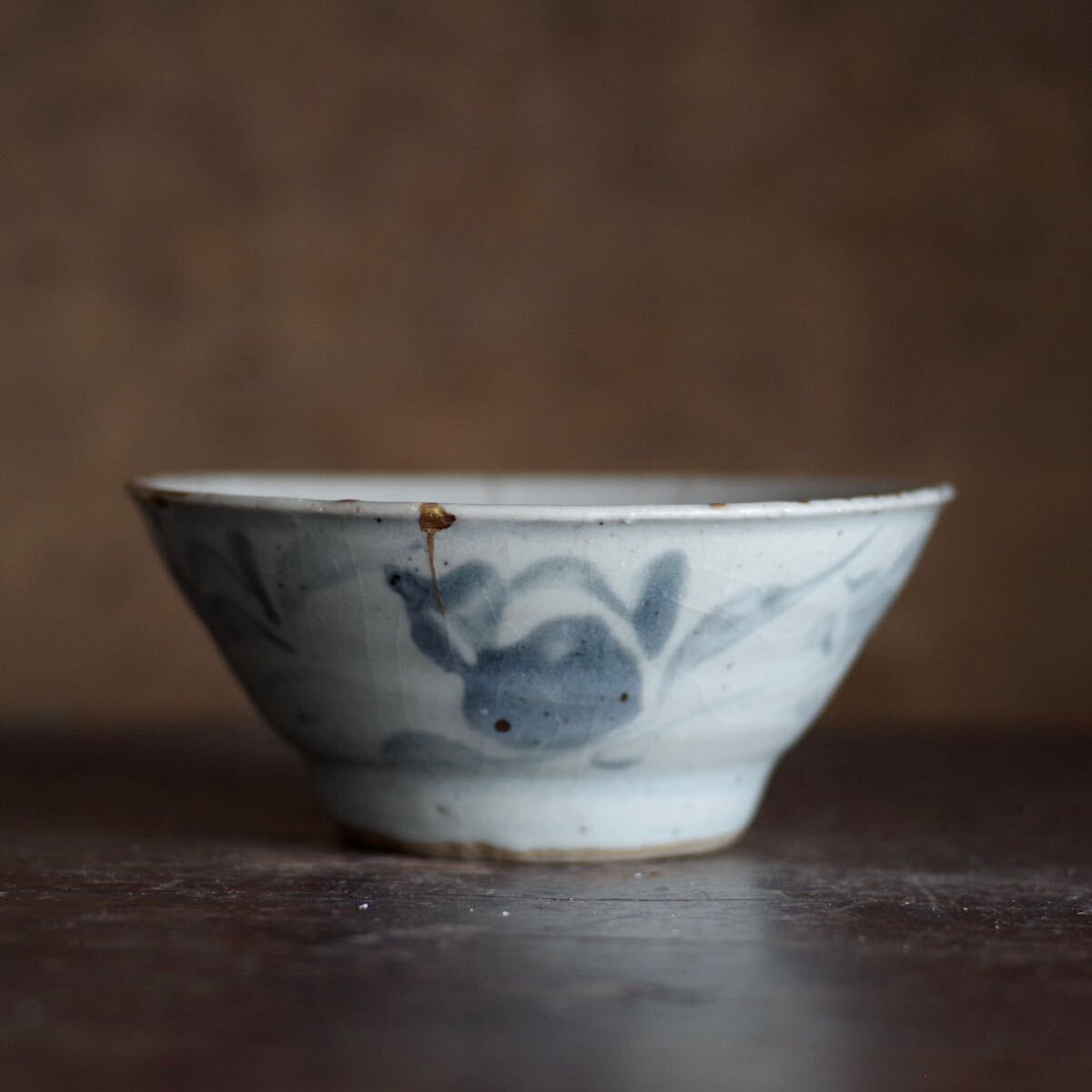 安南花文染付茶碗 18世紀 小服茶碗 飯茶碗 鉢 茶道具 青華 古民藝 骨董