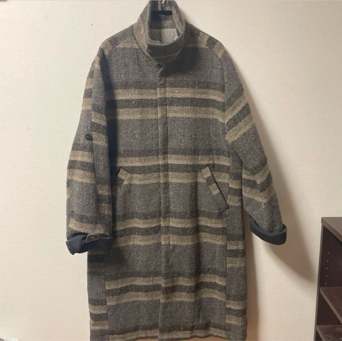 DEVOA Hight neck coat striped wool - DEVOA Hight neck coat striped