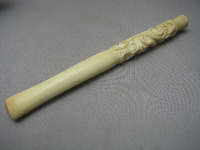 アンティーク☆彫刻 煙管 キセル 龍 ☆パイプ 煙管筒 中国骨董☆古美術 牙