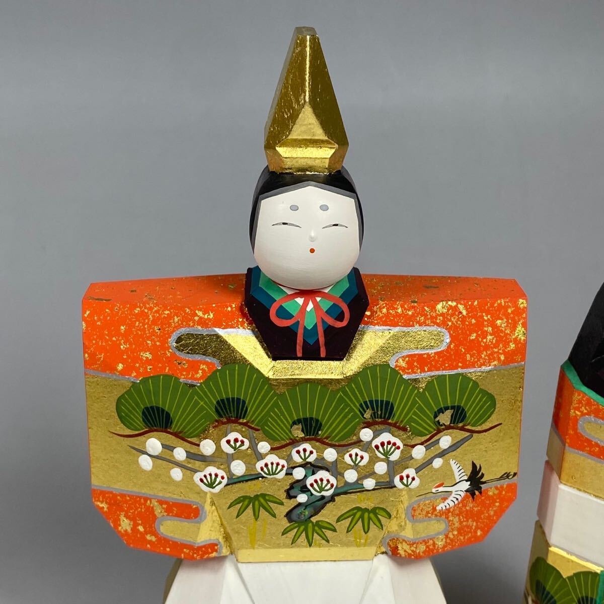 奈良一刀彫【川口神泉】 金彩彩色木彫 雛人形 立雛『雛』共箱 栞付 雛