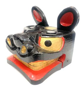 A-2 希少 木彫り 獅子頭 獅子舞 オブジェ プリミティブ 民芸品 昭和