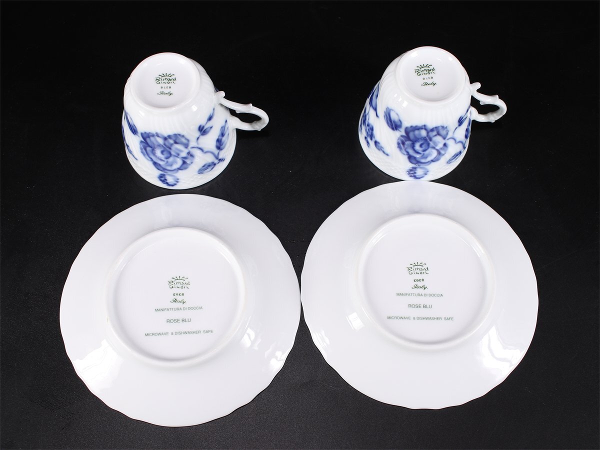 【吉】CK055 Richard Ginori 【リチャードジノリ】 染付花紋 デミタス カップ＆ソーサー 2組 4点セット／美品！_5