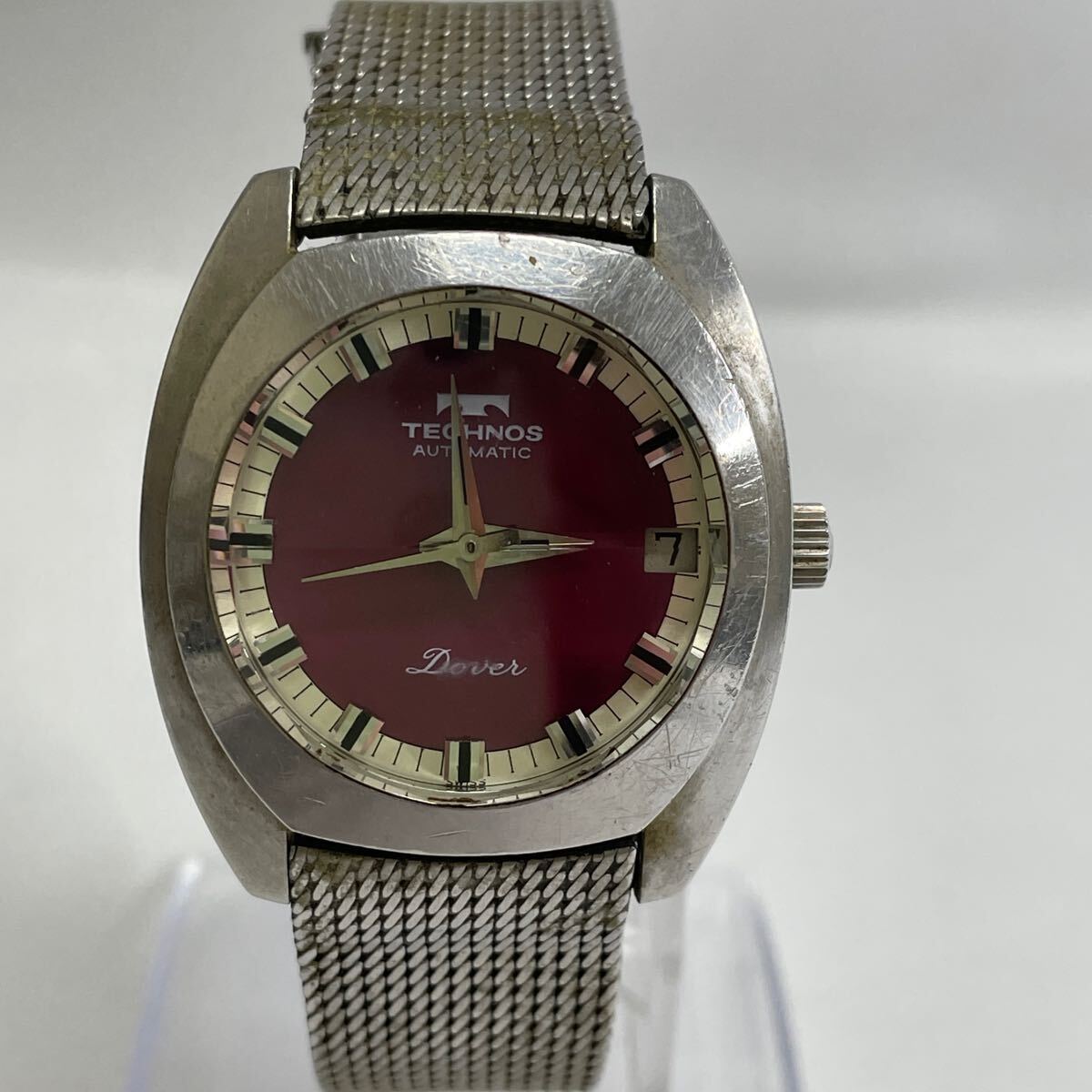 稼働品 TECHNOS テクノス Dover ドーバー 自動巻き メンズ 腕時計 赤 