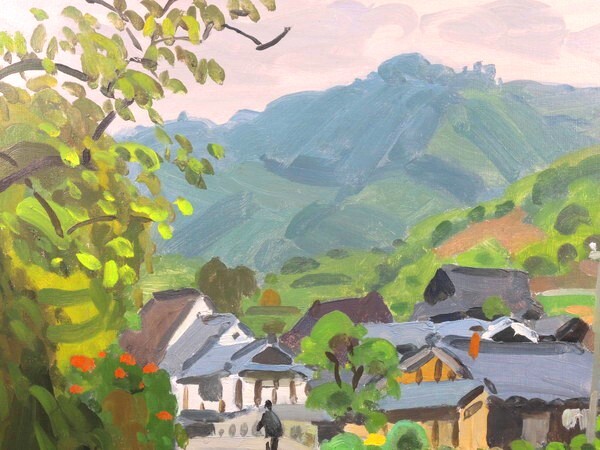 真作/中村琢二/「飛鳥の里」/油彩/10号/額装品/直筆サイン入り/裏書