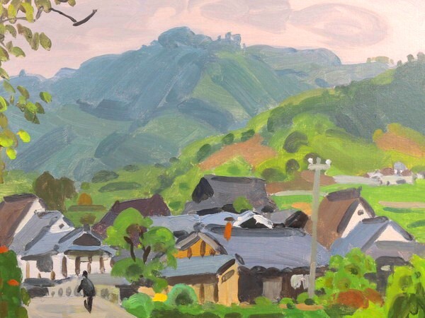 真作/中村琢二/「飛鳥の里」/油彩/10号/額装品/直筆サイン入り/裏書