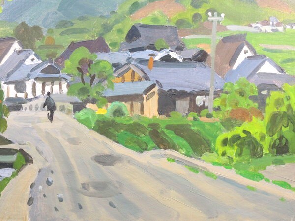 真作/中村琢二/「飛鳥の里」/油彩/10号/額装品/直筆サイン入り/裏書