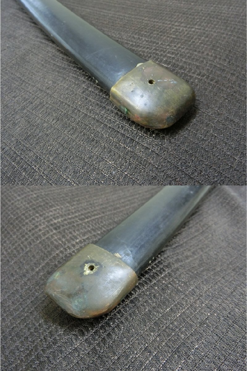 掘り出し！【軍刀拵え 外装古い年代物　黒鞘・Ra・ミリタリー】◆兜割　十手　縁頭　目貫　刀装具　軍刀　弓矢　笄　鐔　陣笠※円安　買得_10