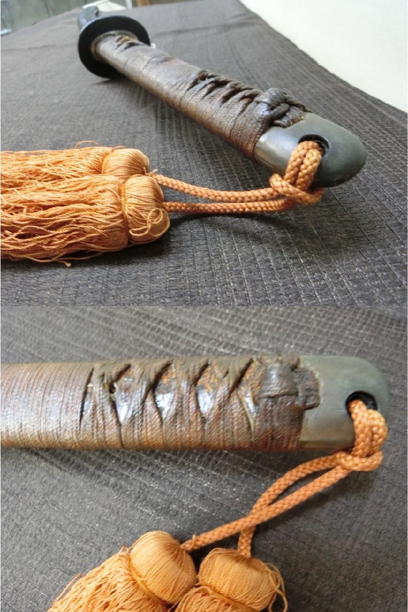 掘り出し！【軍刀拵え 外装古い年代物　黒鞘・Ra・ミリタリー】◆兜割　十手　縁頭　目貫　刀装具　軍刀　弓矢　笄　鐔　陣笠※円安　買得_3