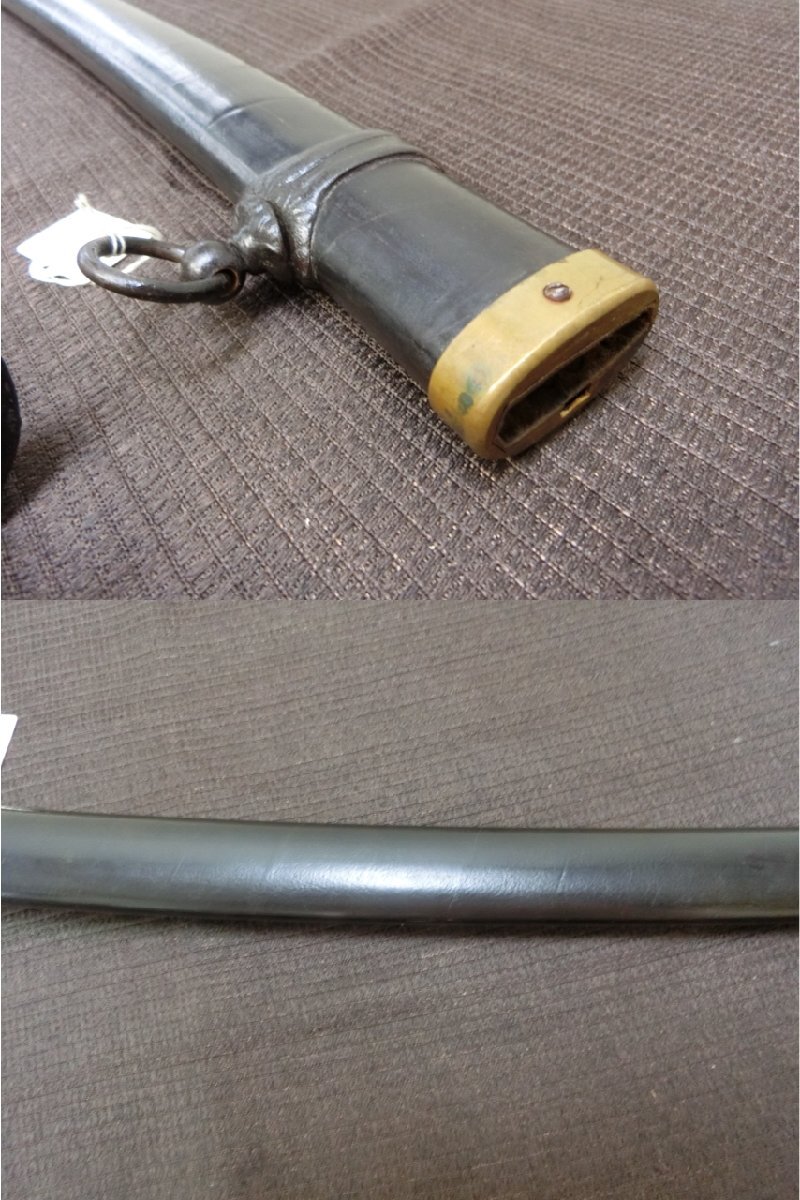 掘り出し！【軍刀拵え 外装古い年代物　黒鞘・Ra・ミリタリー】◆兜割　十手　縁頭　目貫　刀装具　軍刀　弓矢　笄　鐔　陣笠※円安　買得_9