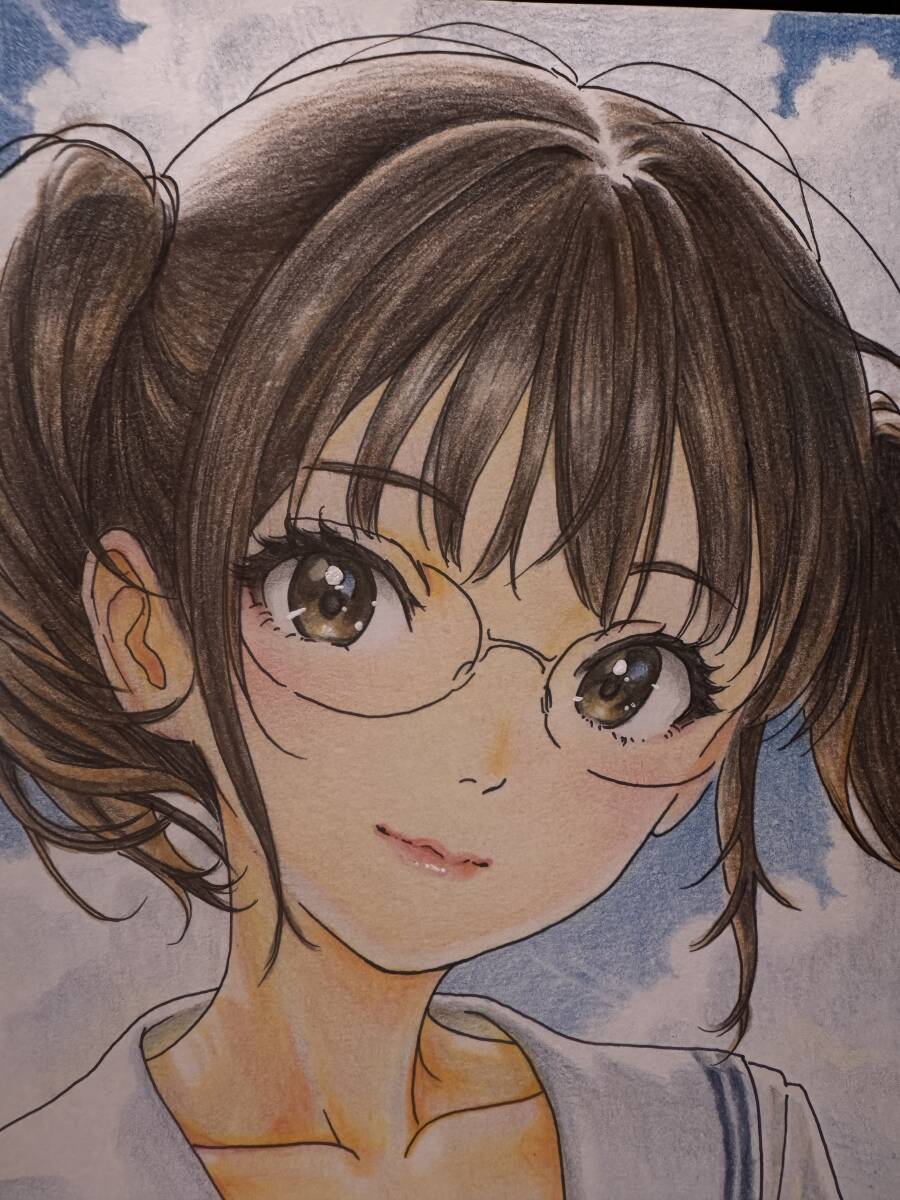 1点もの】 オリジナルキャラ ツインテール メガネ 美少女 手描き