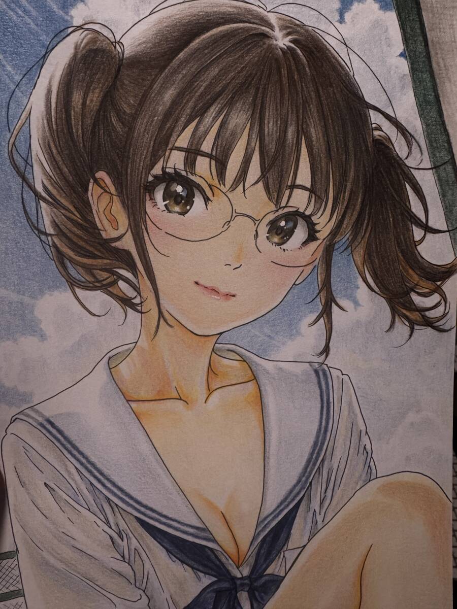 1点もの】 オリジナルキャラ ツインテール メガネ 美少女 手描き
