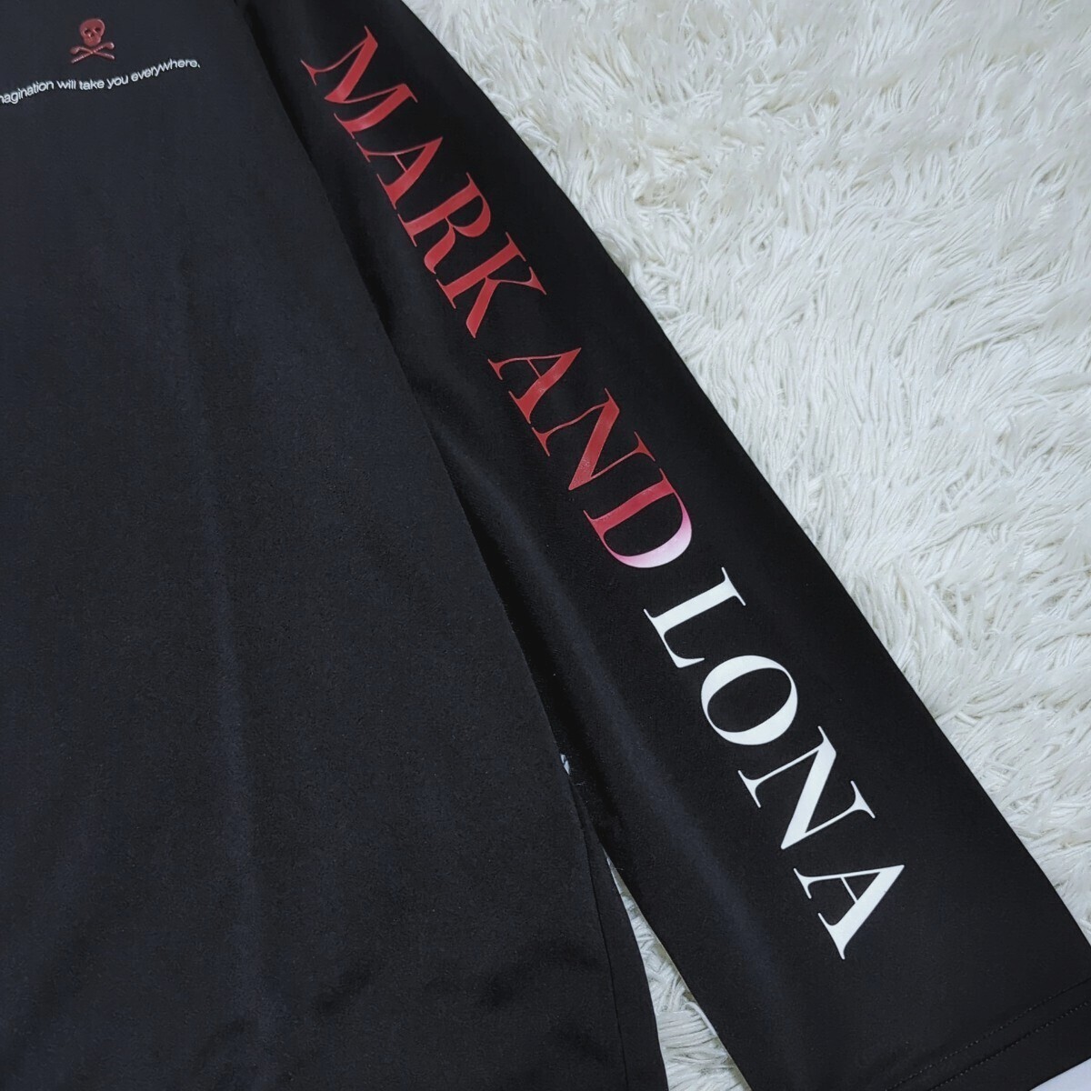 極美品 XL相当 近年モデル MARK&LONA マークアンドロナ モックネック シャツ スカル ロゴ ドライ 長袖Tシャツ ゴルフ ブラック黒 メンズ 50_7