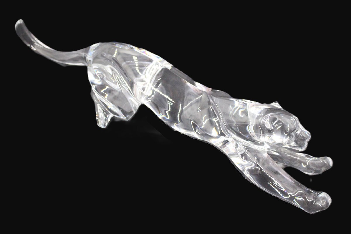 a1912【クリスタル・ド・セーブル】置物 ヒョウ パンサー オブジェ ガラス ト静】☆ Baccarat バカラ クリスタル パンサー リープ ヒョウ