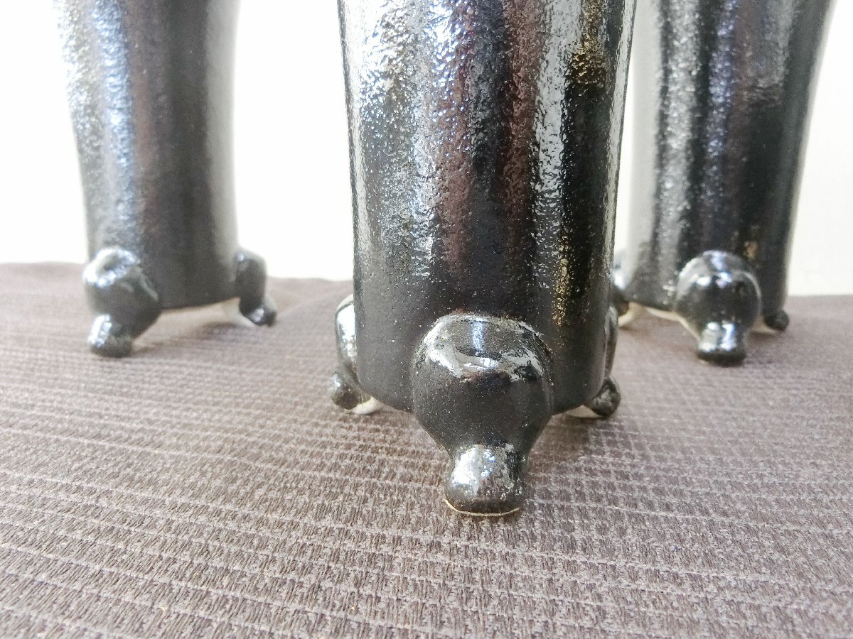 植替時期！【蘭鉢 ラン鉢　７点　未使用黒釉金彩・A3・植木鉢　盆栽鉢　背高足付】◆薩摩　信楽　豆鉢　 山野草　長期保管品※円安！買い得_7