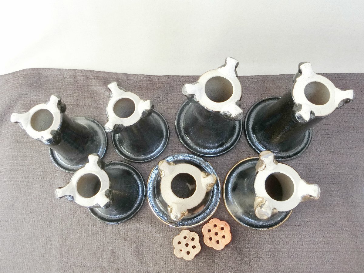 植替時期！【蘭鉢 ラン鉢　７点　未使用黒釉金彩・A3・植木鉢　盆栽鉢　背高足付】◆薩摩　信楽　豆鉢　 山野草　長期保管品※円安！買い得_9